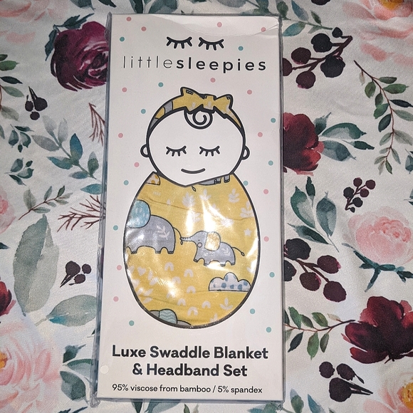 Little Sleepies Swaddle Yellow Elephant with headband NEW NWT NIB - Picture 2 of 2